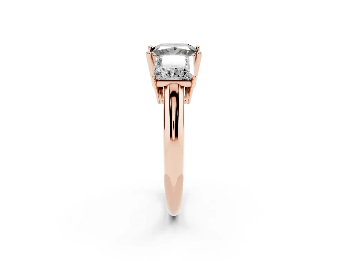 Fancy Black Three-Stone Princess Cut Cut Diamond Engagement Ring with Prong Setting on a White Gold Band Rose gold