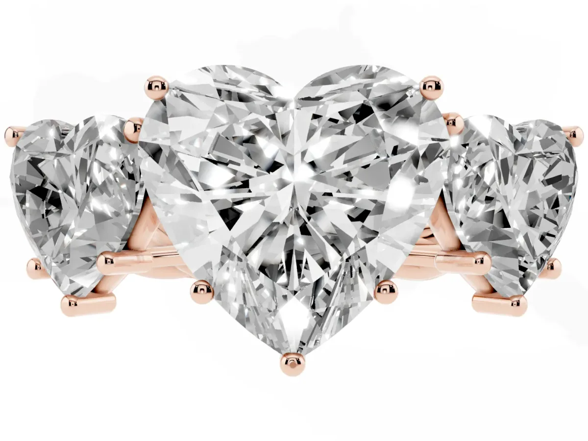 Three-Stone Heart Cut Diamond Braided Band Ring with Four-Prong Setting Rose gold