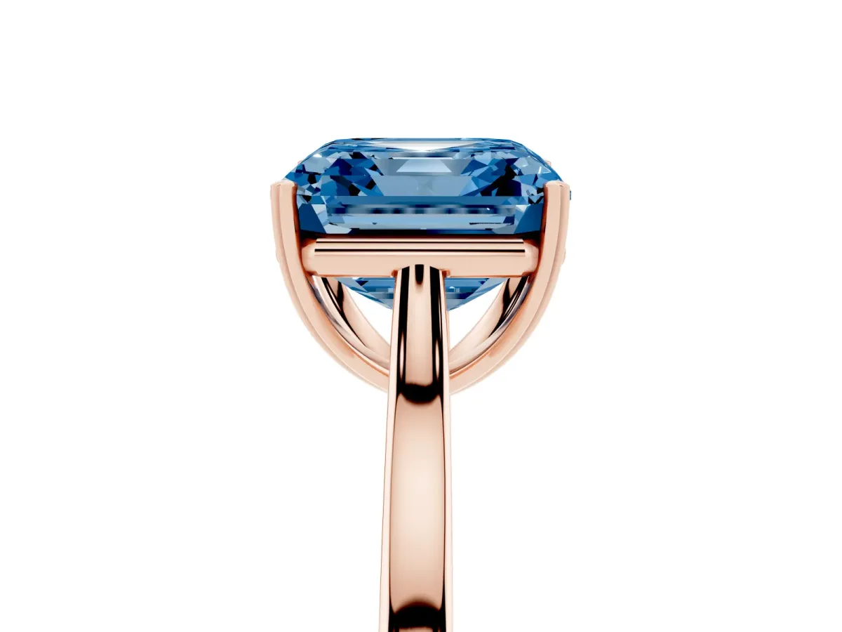 Fancy Blue Asscher Cut Solitaire Heart Prong Engagement Ring with Tapered Band Rose gold