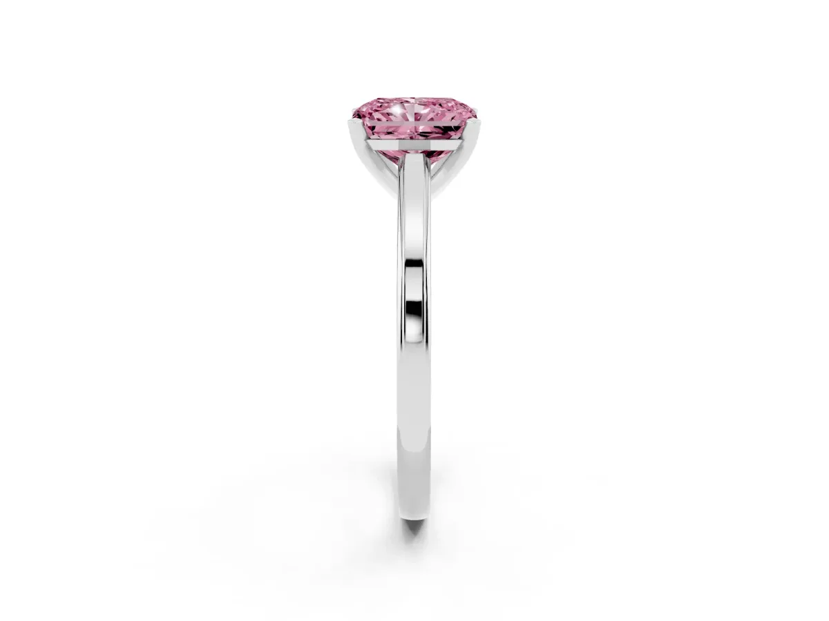 Fancy Pink Radiant Cut Solitaire Diamond Ring with Four-Prong Setting and Classic Band Silver