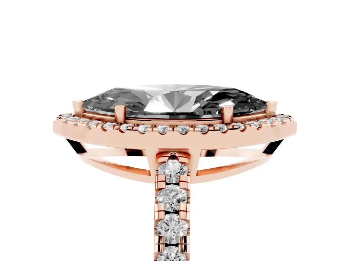 Fancy Black Marquise Cut Diamond Halo Ring with Pavé Band and Four-Prong Setting Rose gold