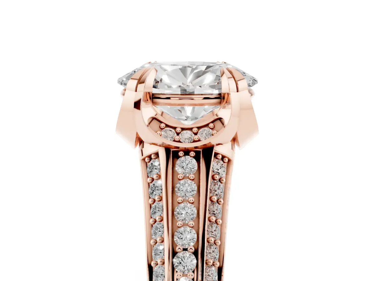 Oval Cut Solitaire Pave Split Shank Ring with Four-Prong Setting Rose gold
