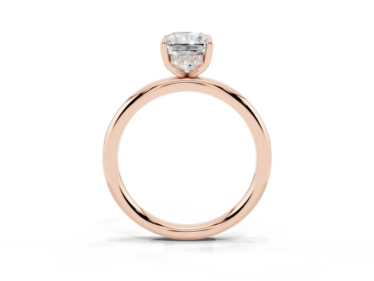 Radiant Cut Diamond Solitaire Ring with Thin Band and Four-Prong Setting Rose gold