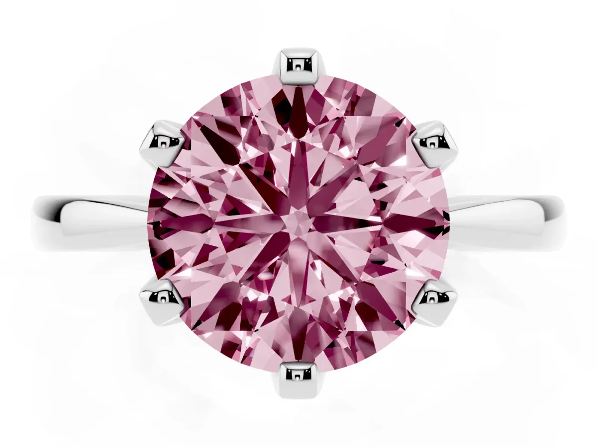 Fancy Pink Round Cut Solitaire Engagement Ring with Six-Prong Setting and Tapered Band Platinum