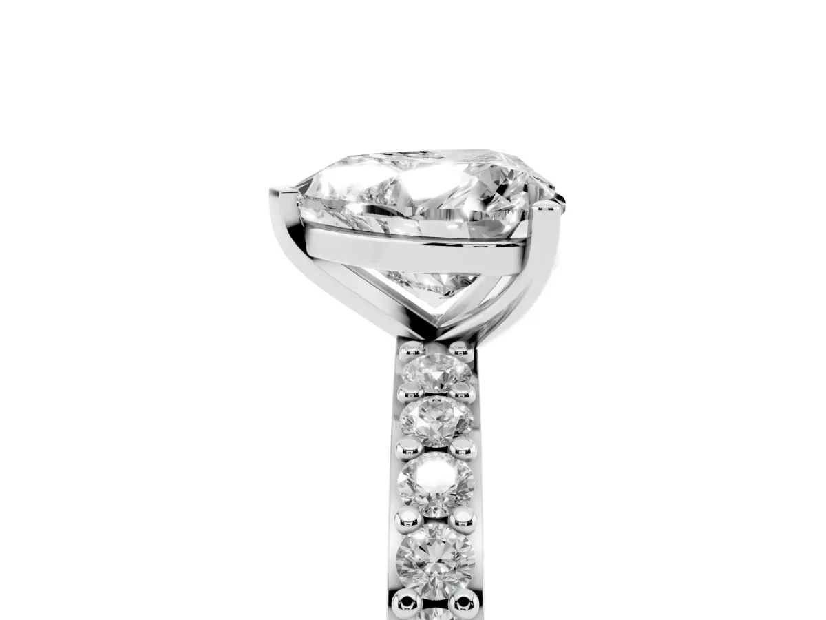 Heart Cut Cut Diamond Solitaire with Pave Band and Four-Prong Setting Silver