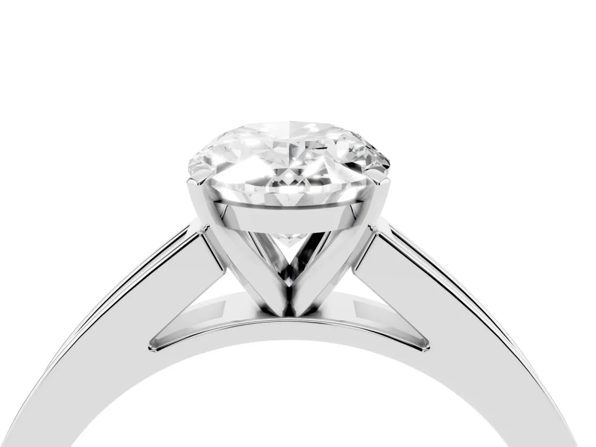 Oval Cut Solitaire Diamond Ring with Channel-Set Band and Four-Prong Setting White gold