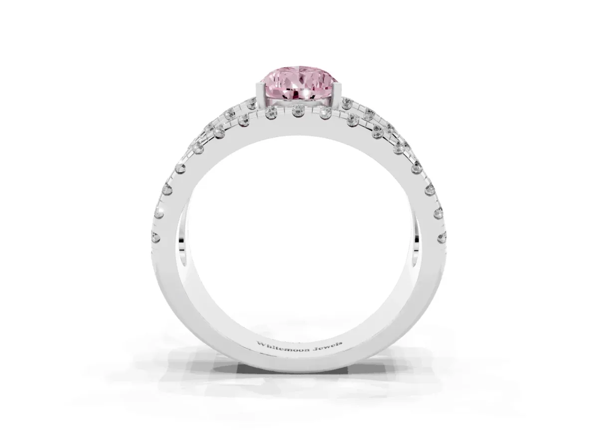 Fancy Pink Pear Cut Solitaire Split Shank Pave Diamond Ring White gold