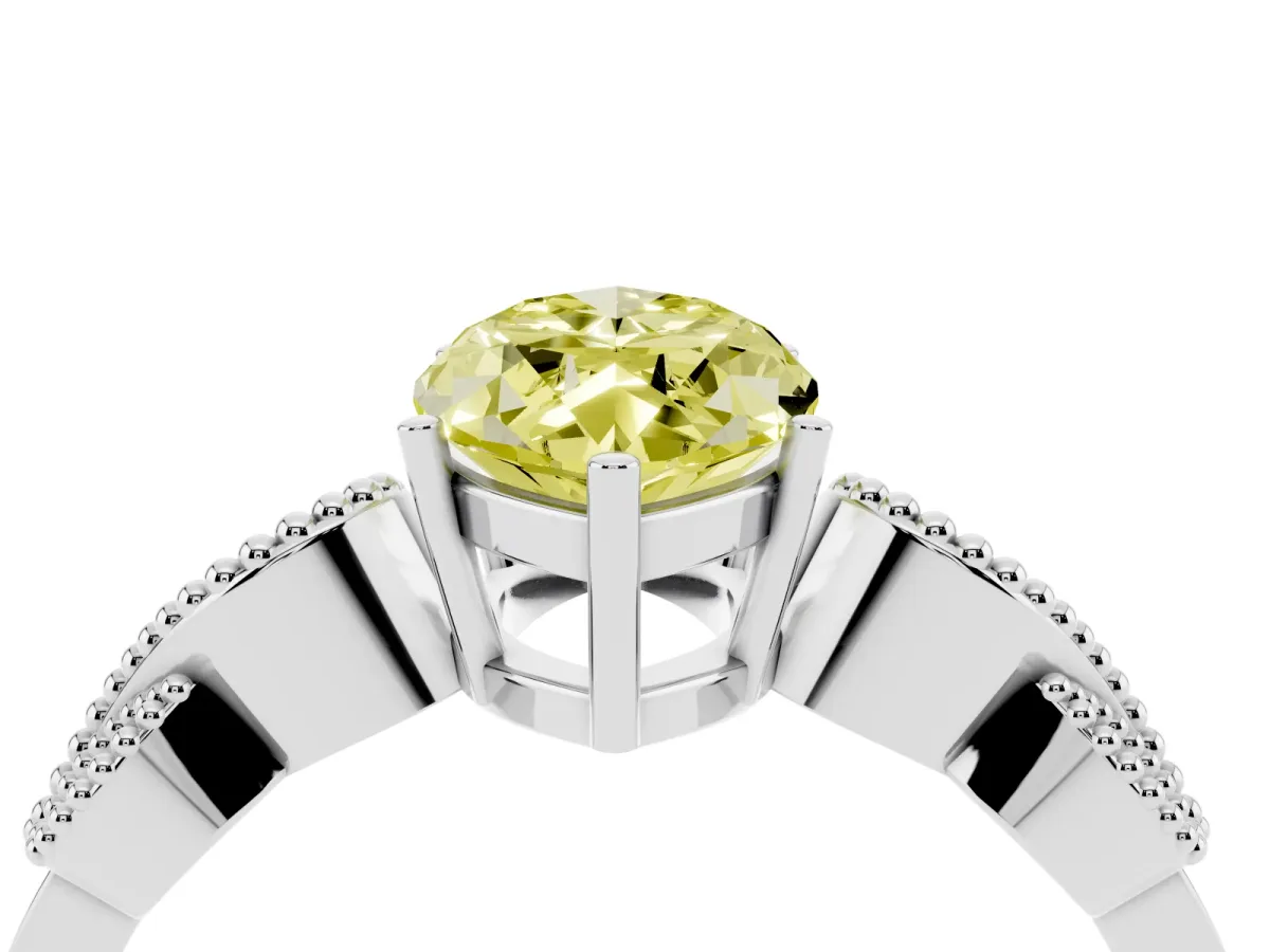 Fancy Yellow Marquise Cut Solitaire Milgrain Leaf Band with Prong Setting Silver