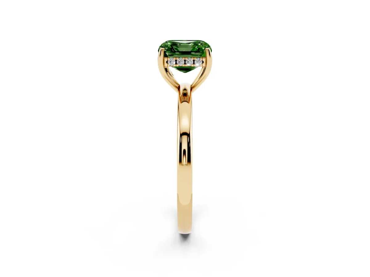 Fancy Green Asscher Cut Solitaire Diamond Ring with Prong Setting and Plain Band Yellow gold