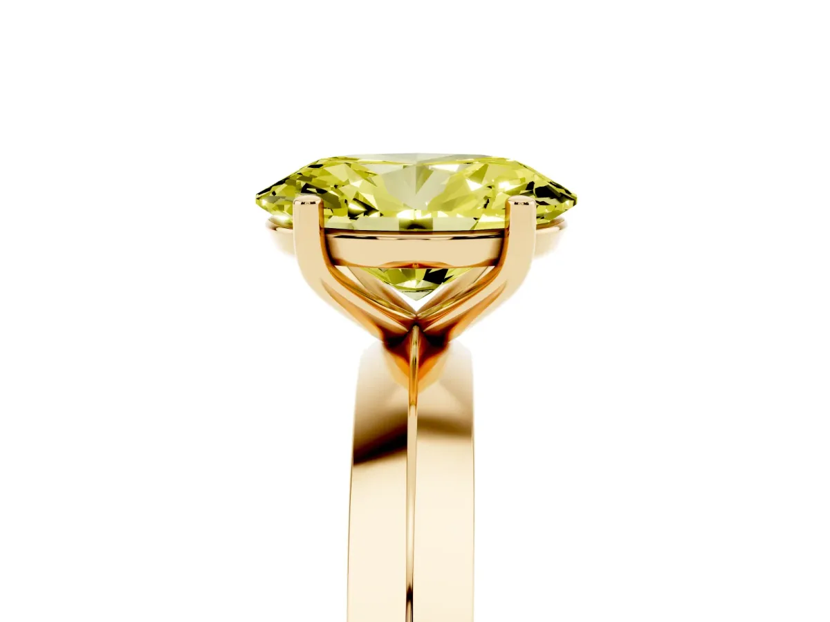 Fancy Yellow Oval Cut Cut Solitaire Engagement Ring with Flat Band and Four-Prong Setting Yellow gold