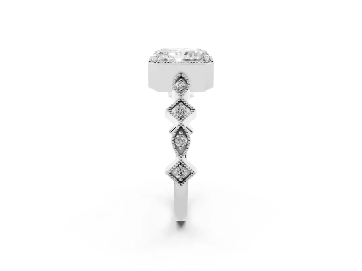 Radiant Cut Milgrain Marquise Diamond Twist Band Ring Silver