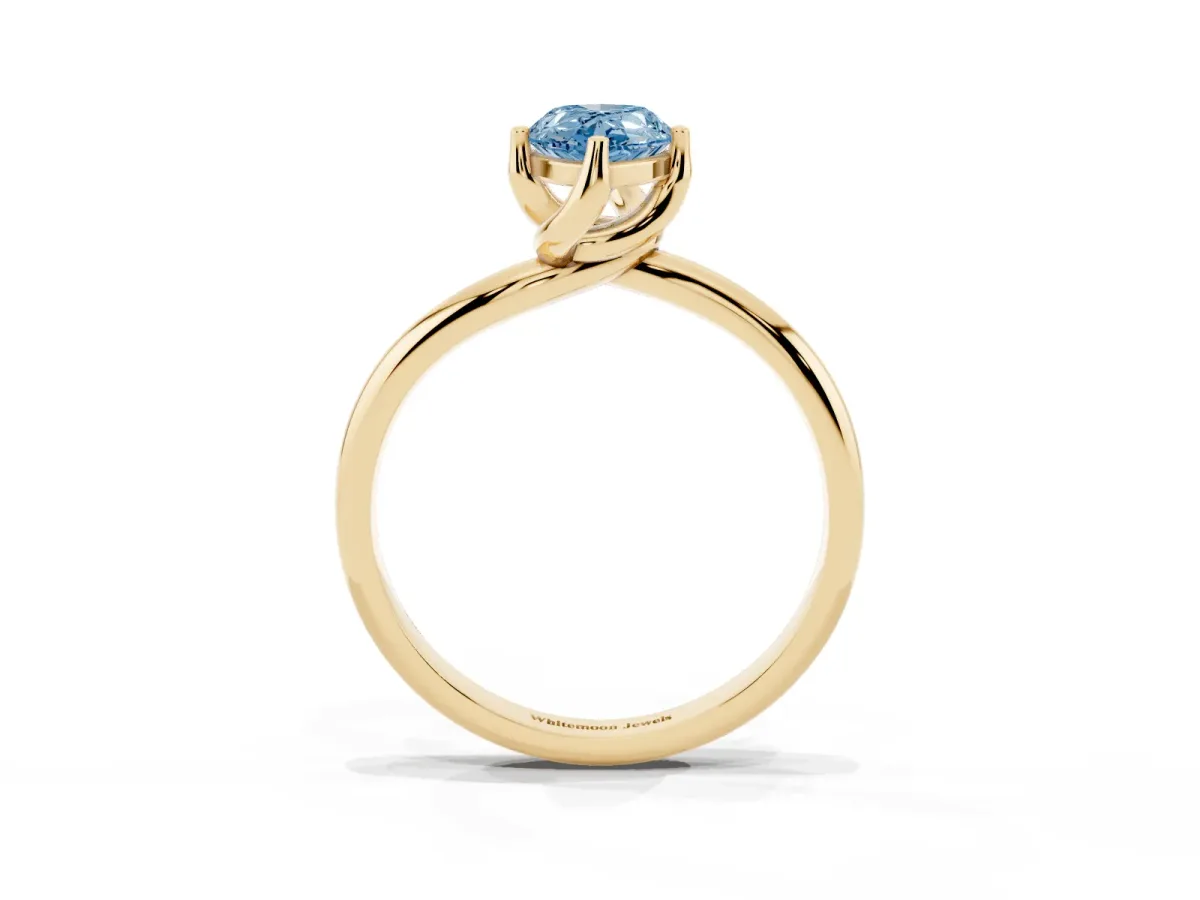 Fancy Blue Pear Cut Diamond Solitaire Engagement Ring with Four-Prong Setting and Classic Band Yellow gold