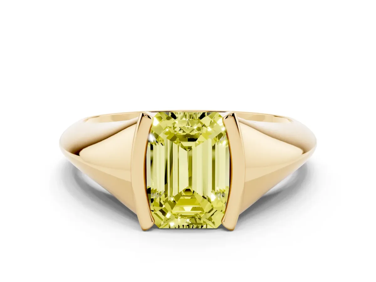 Fancy Yellow Emerald Cut Solitaire Tension Set Diamond Ring Yellow gold