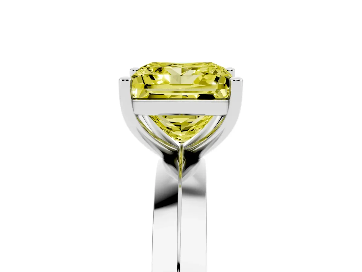 Fancy Yellow Princess Cut Cut Solitaire Engagement Ring with Flat Band and Four-Prong Setting Platinum