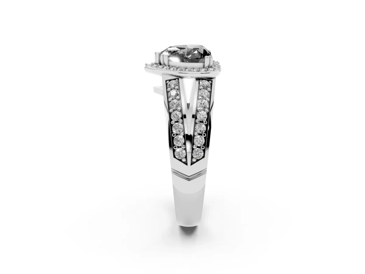 Fancy Black Heart Cut Diamond Halo Ring with Split Shank Pavé Band and Four-Prong Setting Platinum