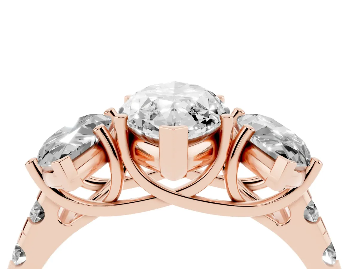 Three-Stone Marquise Cut Diamond Pavé Band with Prong Setting Rose gold