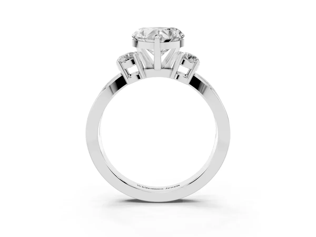 Three-Stone Heart Cut Cut Diamond Twist Band with Prong Setting Silver