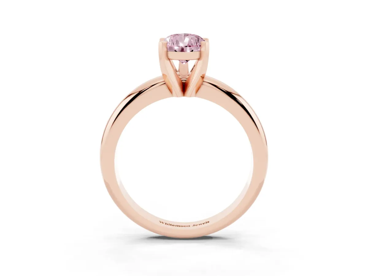 Fancy Pink Pear Cut Diamond Solitaire Engagement Ring with Round Band and Four-Prong Setting Rose gold