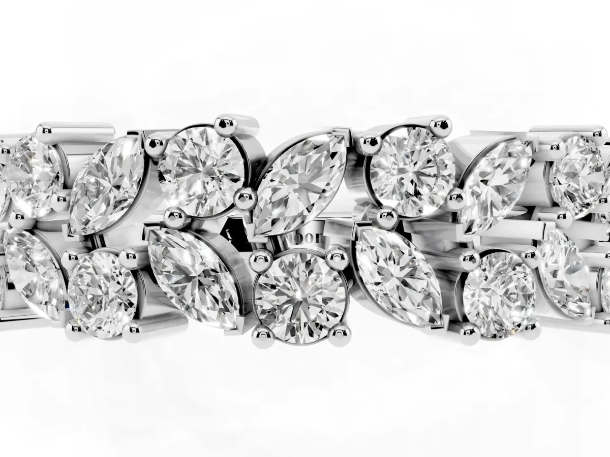 Pave Marquise and Round Diamond Eternity Band with Prong Setting Silver