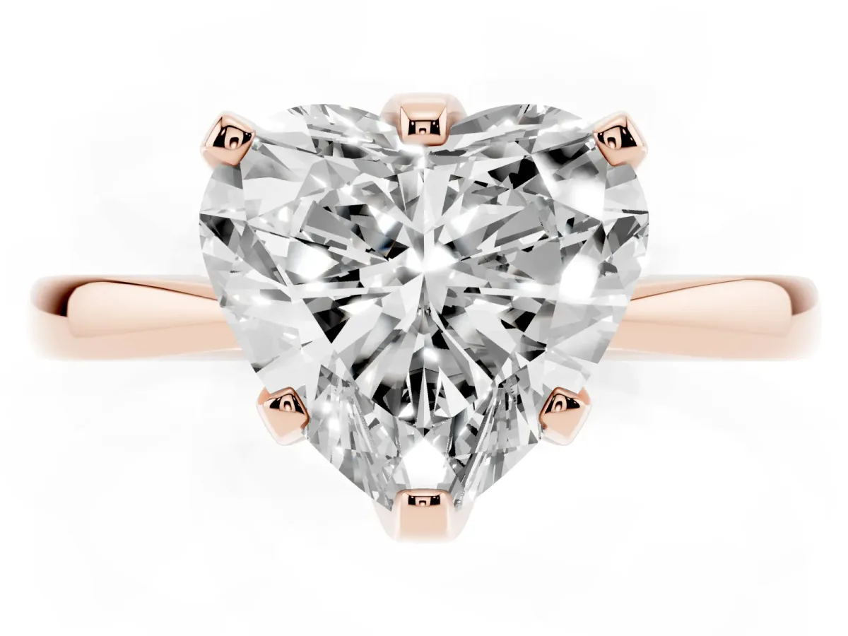 Heart Cut Solitaire Engagement Ring with Six-Prong Setting and Tapered Band Rose gold