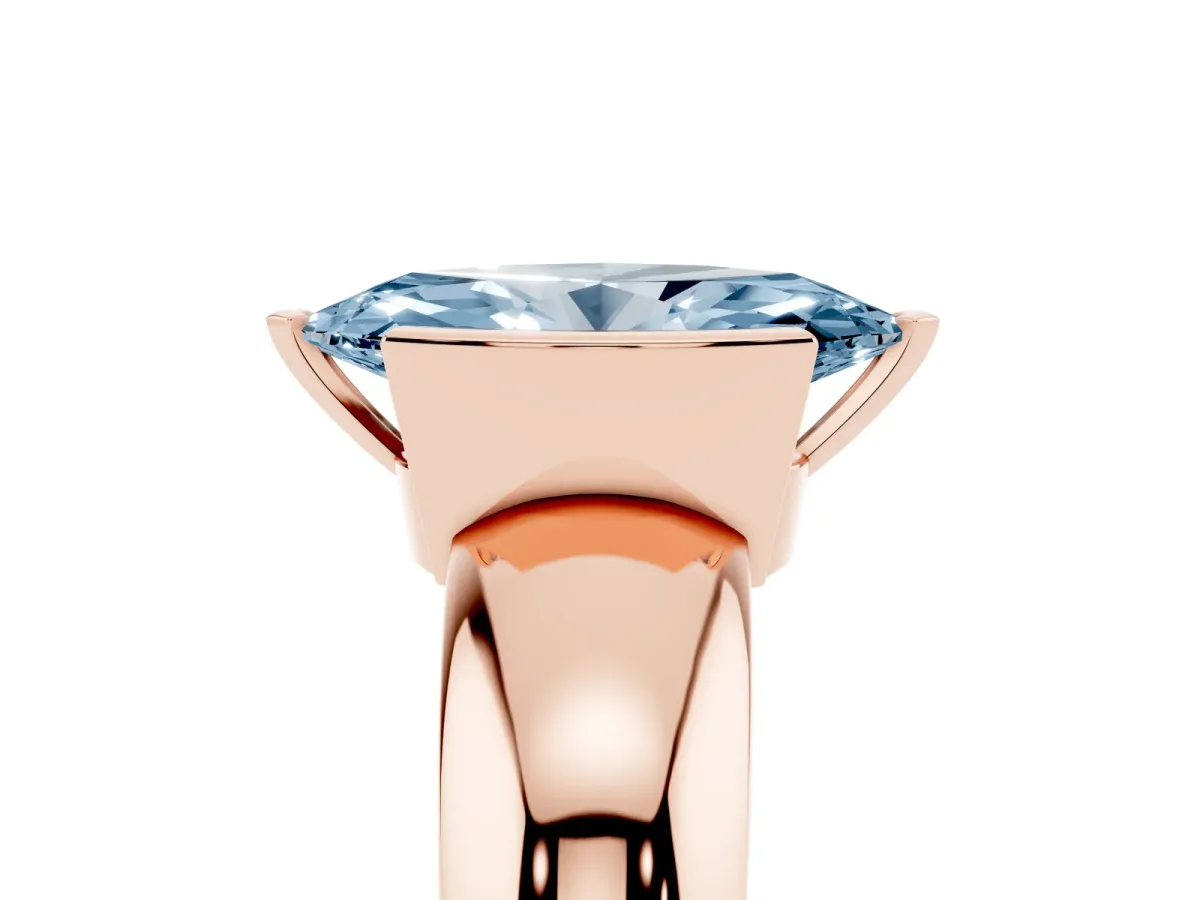 Fancy Blue Marquise Cut Solitaire Tension Set Diamond Ring with Wide Band Rose gold