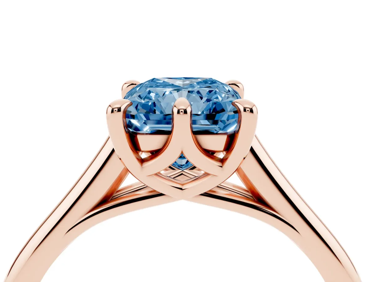Fancy Blue Radiant Cut Solitaire Engagement Ring with Six-Prong Setting and Classic Band Rose gold