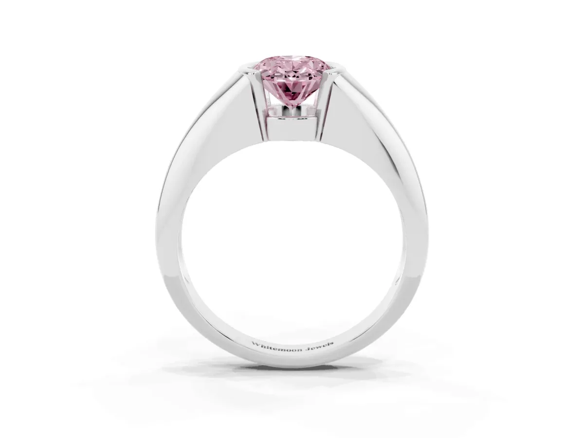 Fancy Pink Oval Cut Solitaire Tension Set Diamond Ring Silver