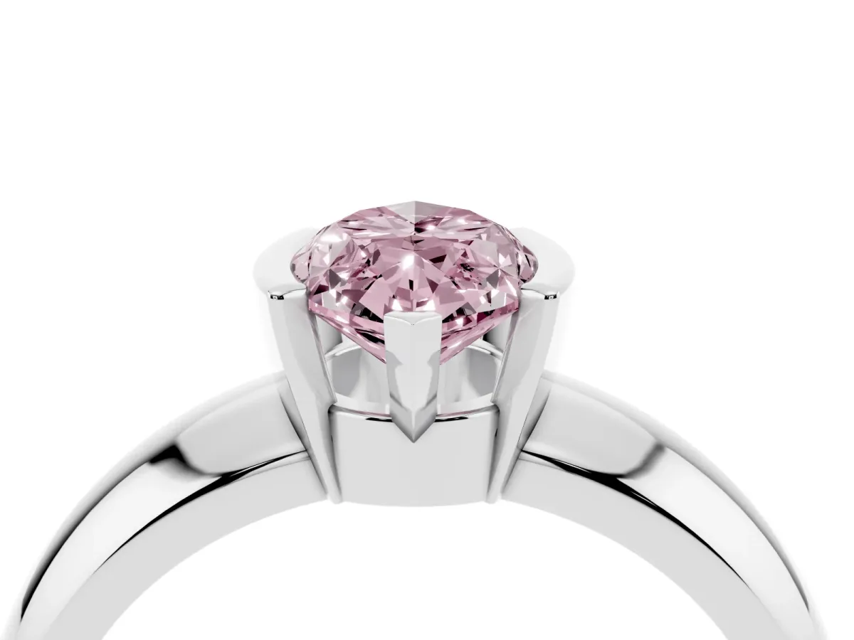 Fancy Pink Marquise Cut Solitaire Tension Set Diamond Ring with Wide Band Silver