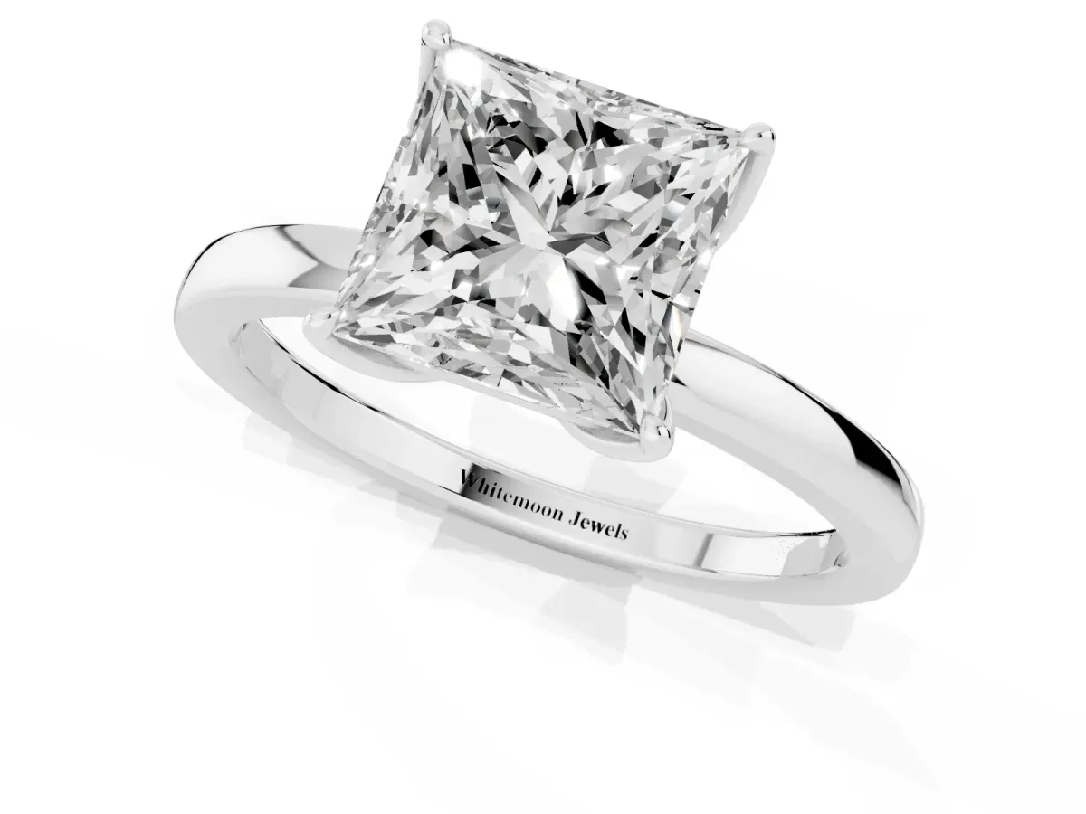 Princess Cut Diamond Solitaire Ring with Thin Band and Prong Setting Silver