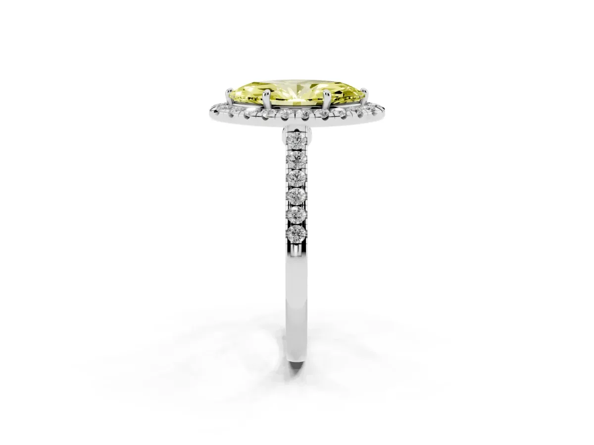 Fancy Yellow Marquise Cut Halo Pave Diamond Engagement Ring with Four-Prong Setting Silver