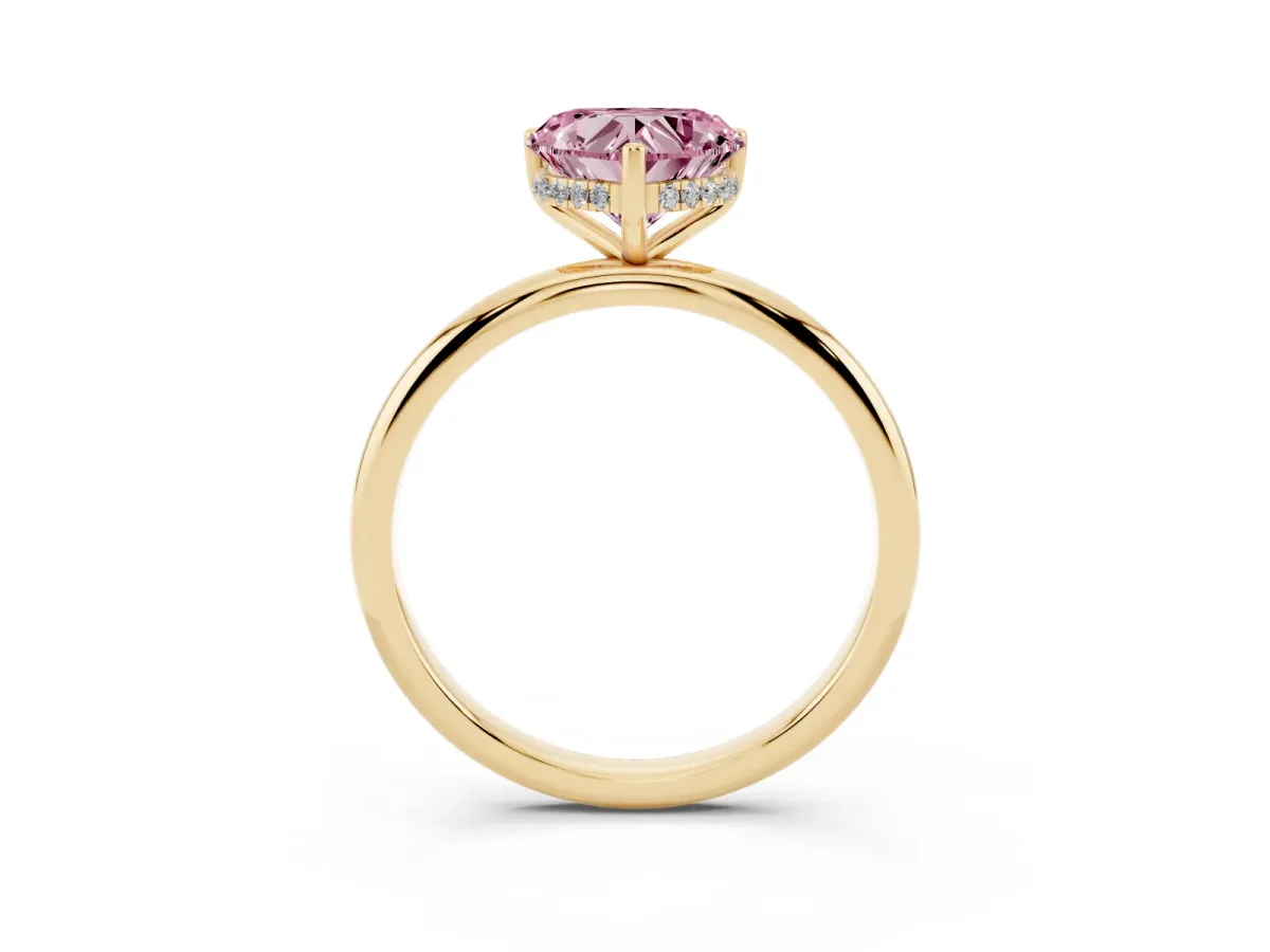 Fancy Pink Heart Cut Cut Solitaire Engagement Ring with Four-Prong Setting and Classic Band Yellow gold