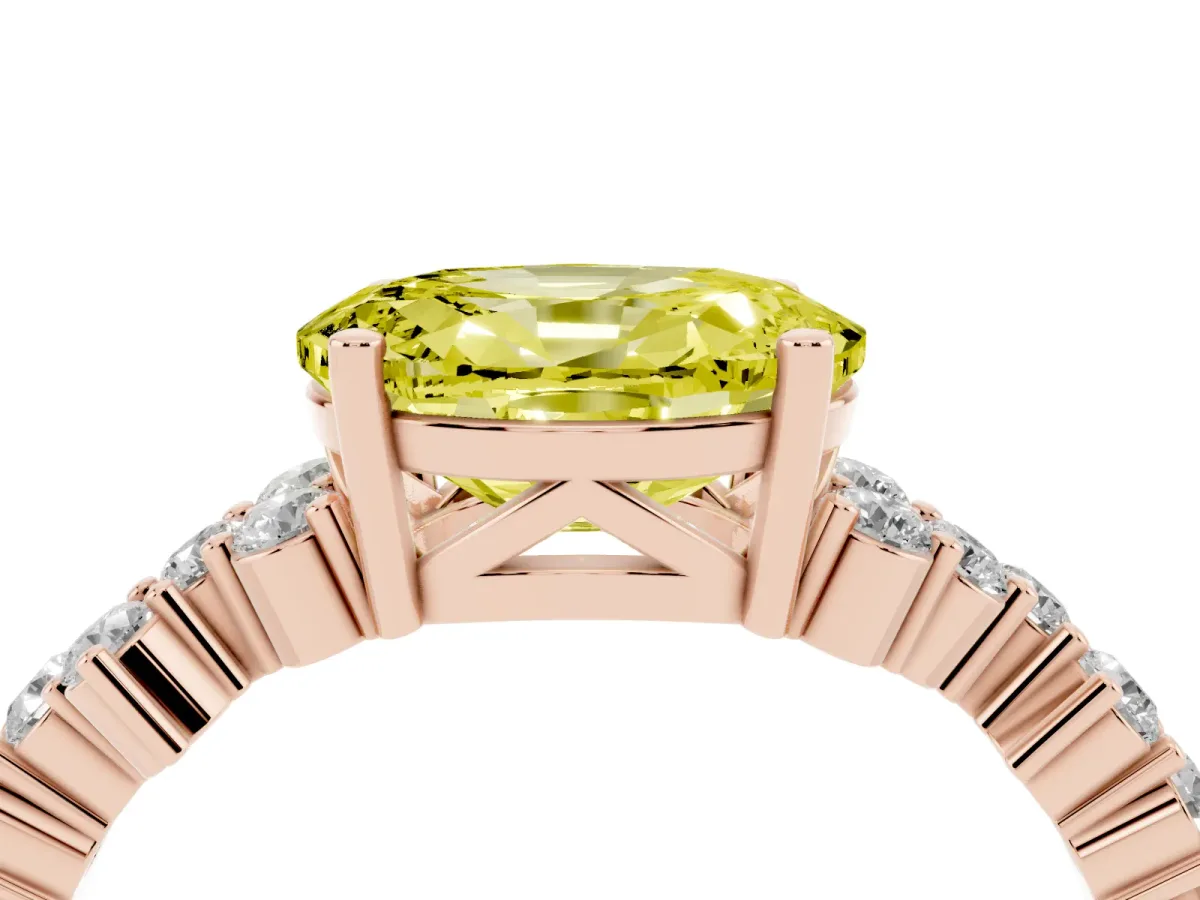 Fancy Yellow Oval Cut Diamond Scattered Round Accent Ring with Prong Setting Rose gold