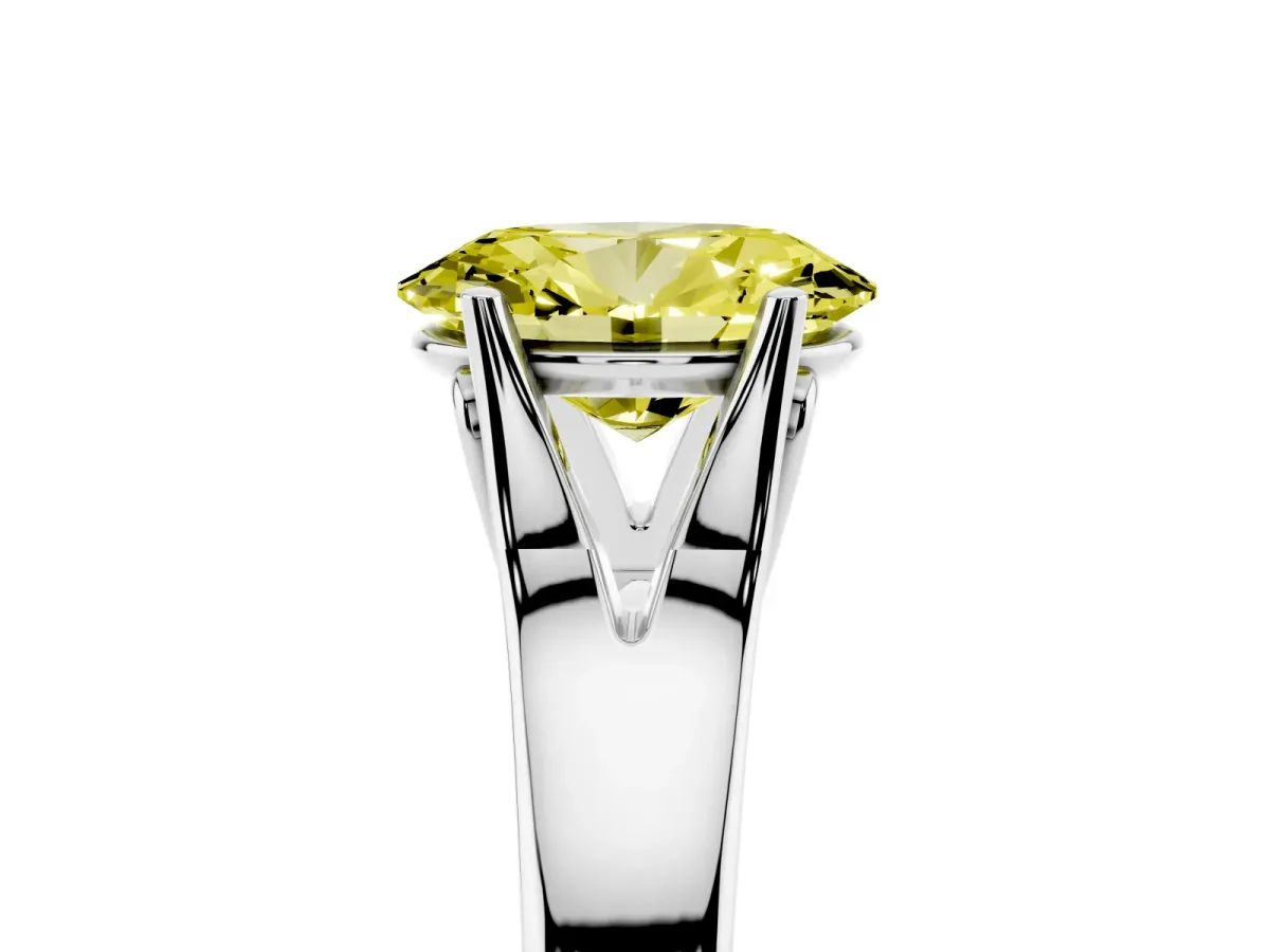 Fancy Yellow Oval Cut Solitaire Diamond Ring with Cathedral Band and Four-Prong Setting Silver