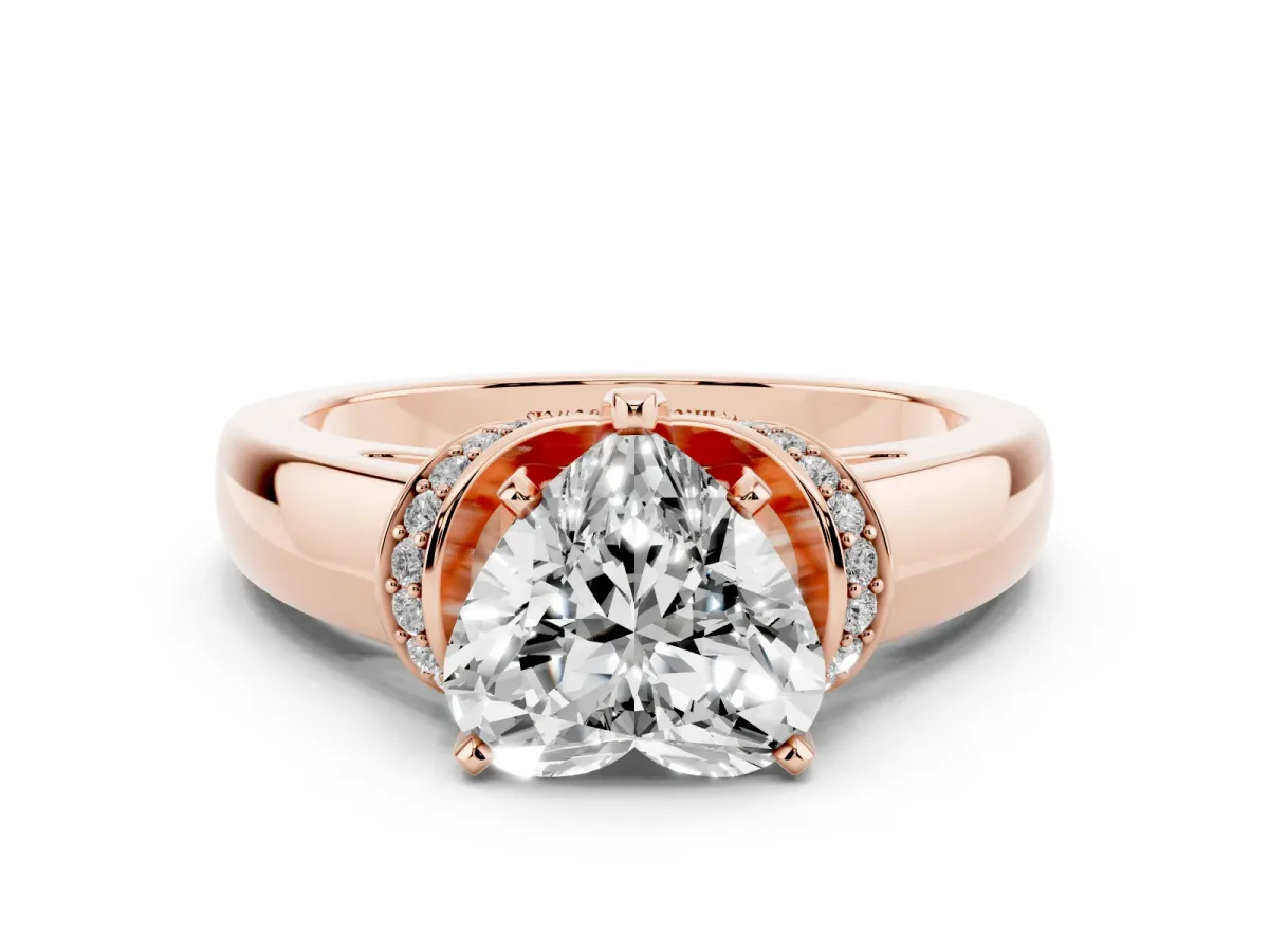 Heart Cut Solitaire Diamond Ring with Pave Band and Six-Prong Setting Rose gold