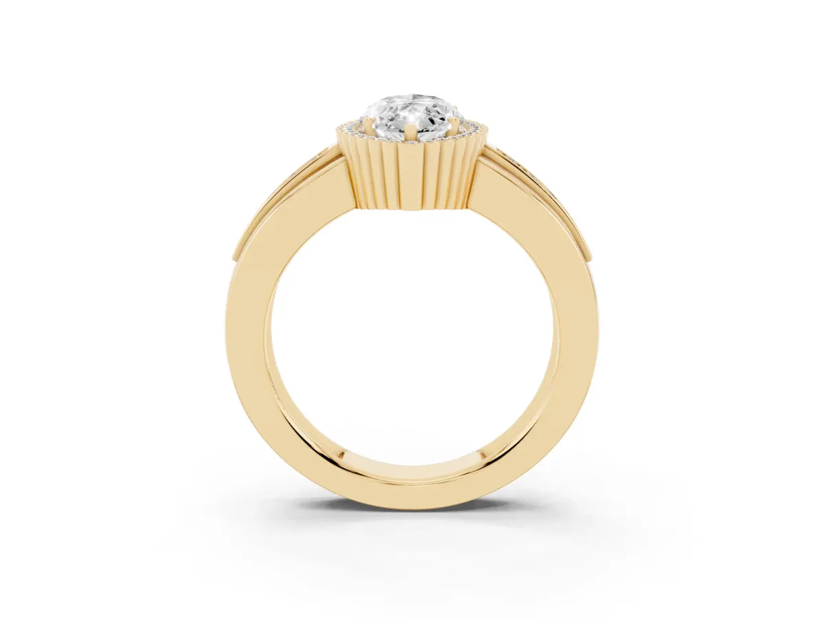 Marquise Cut Cut Halo Pave Band Four-Prong Ring Yellow gold