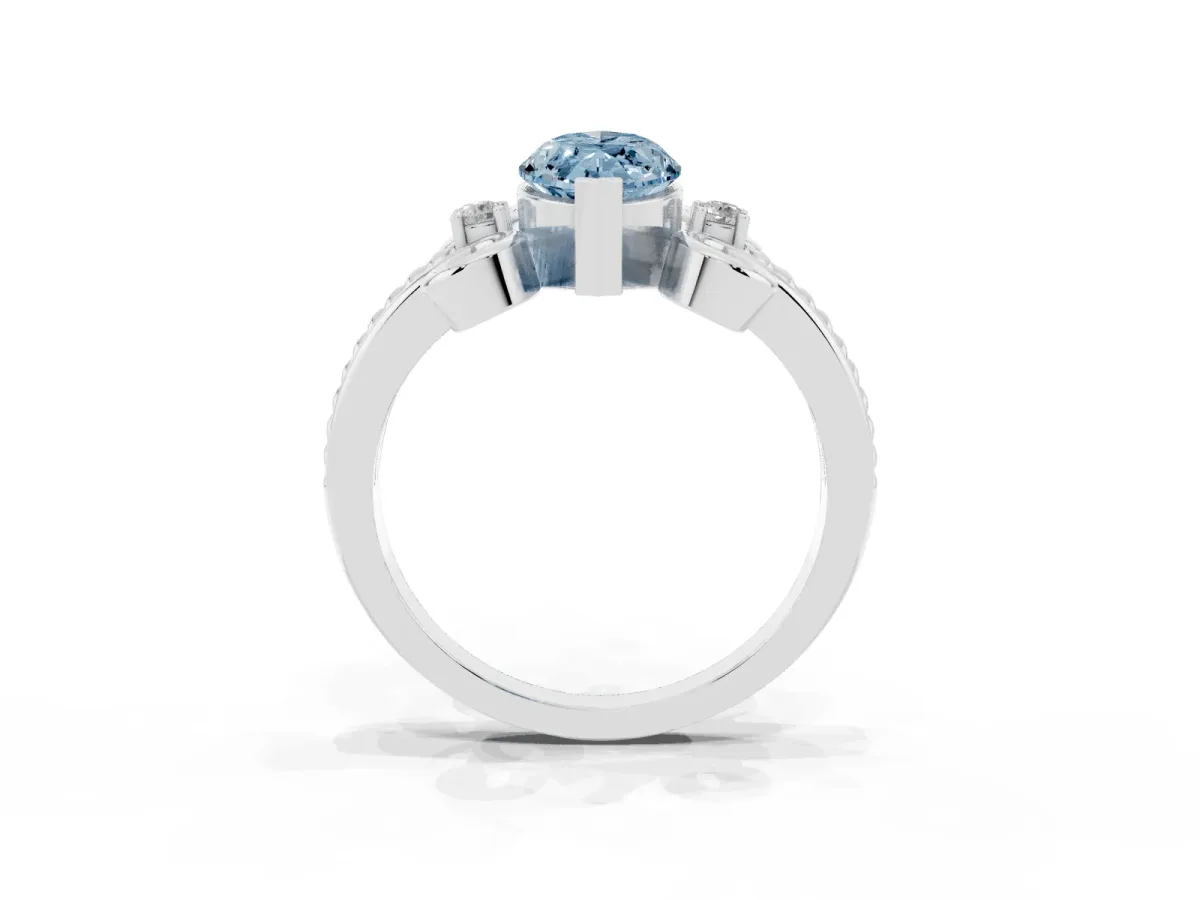 Fancy Blue Marquise Cut Solitaire Twisted Band Scroll Prong Ring Platinum