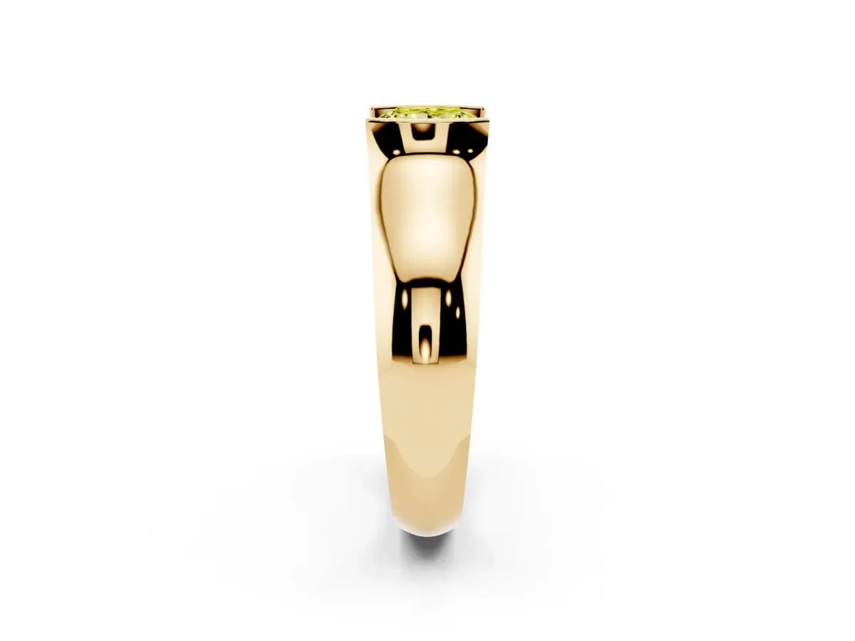 Fancy Yellow Princess Cut Solitaire Bezel Set Diamond Ring with Wide Band Yellow gold