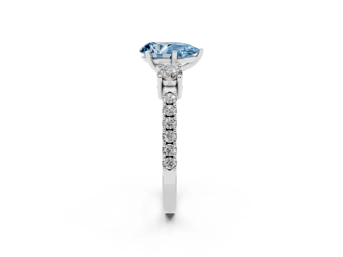 Fancy Blue Pear Cut Three-Stone Diamond Pavé Band with Prong Setting Silver