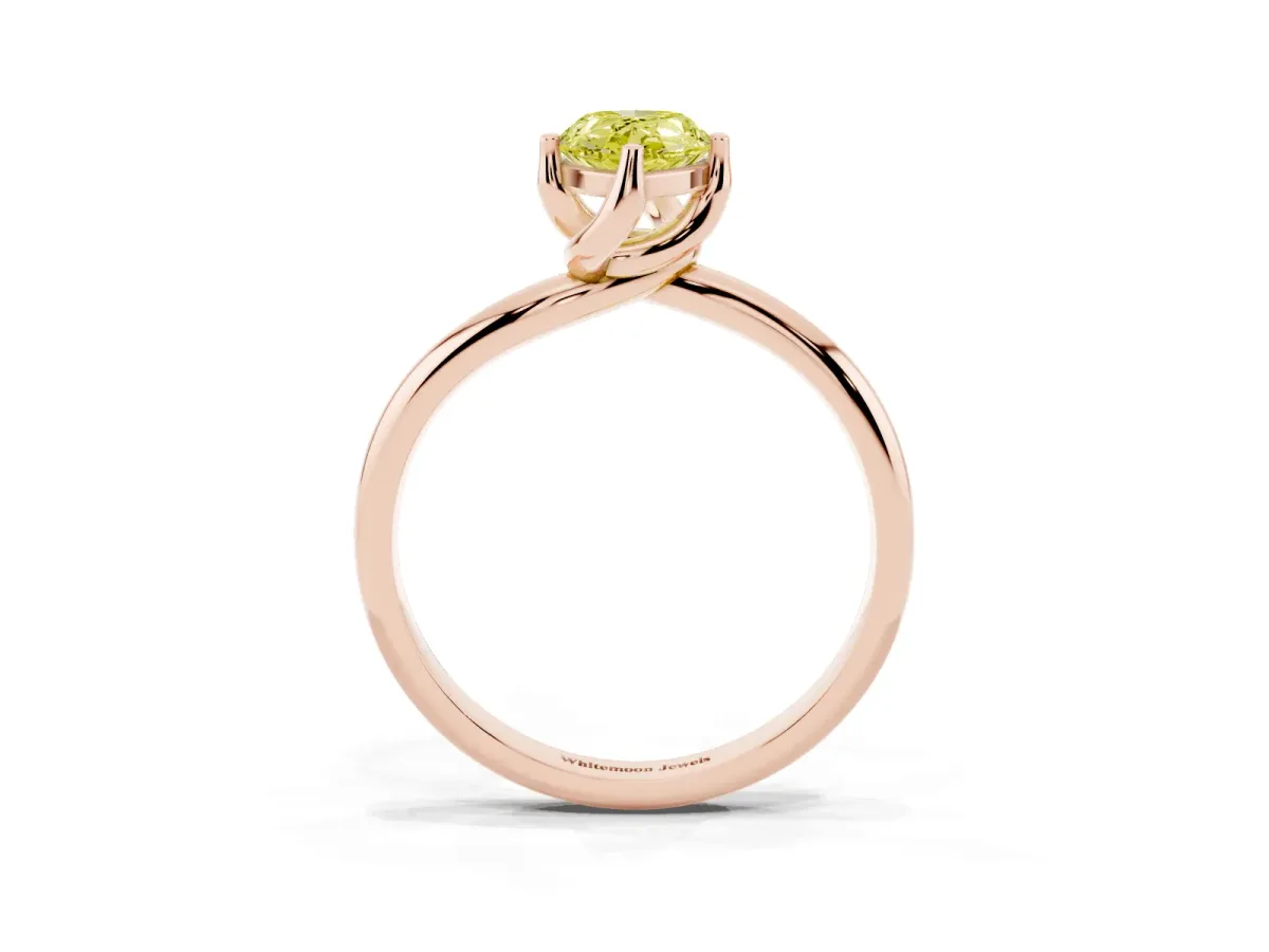 Fancy Yellow Pear Cut Diamond Solitaire Engagement Ring with Four-Prong Setting and Classic Band Rose gold