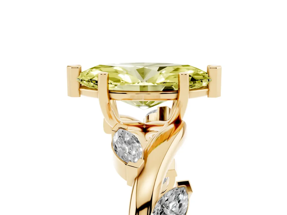 Fancy Yellow Marquise Cut Solitaire Twisted Band Marquise Accent Prong Setting Ring Yellow gold