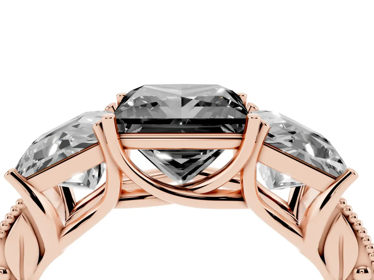 Fancy Black Three-Stone Princess Cut Cut Milgrain Pavé Engagement Ring Rose gold