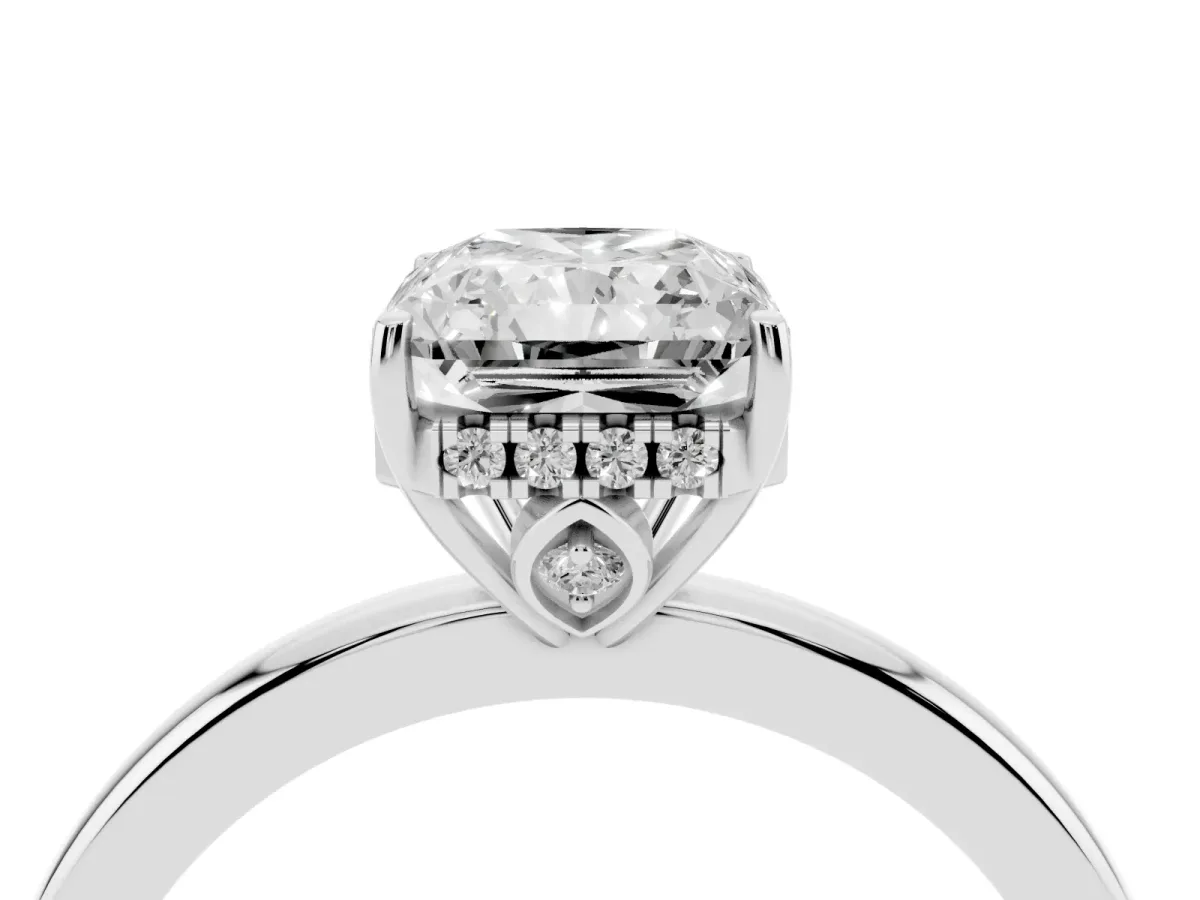 Radiant Cut Solitaire Diamond Ring with Prong Setting and Plain Band Silver