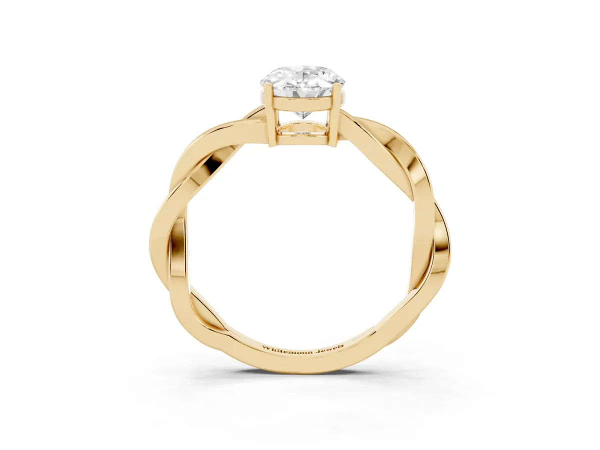 Oval Cut Solitaire Twisted Pave Diamond Ring with Four-Prong Setting Yellow gold