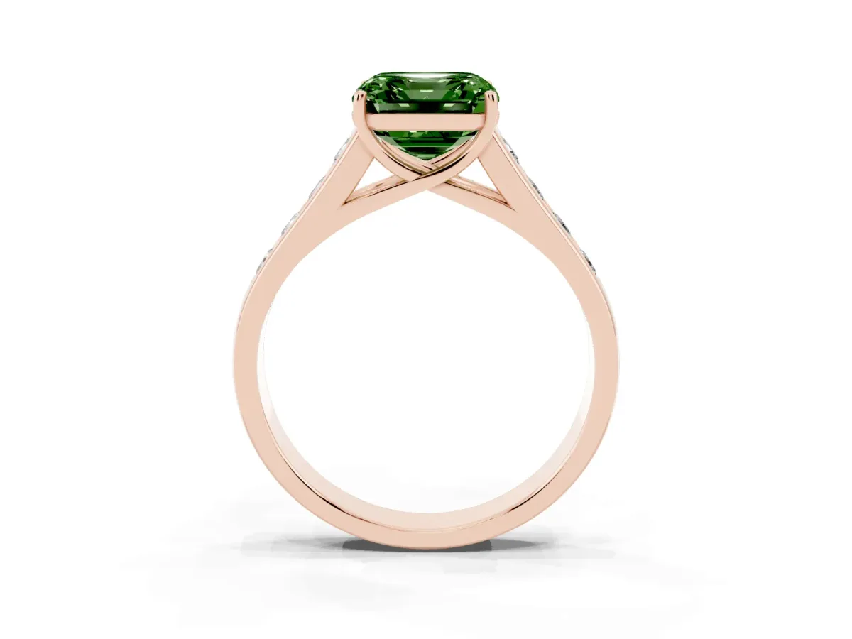 Fancy Green Asscher Cut Brilliant Channel-Set Solitaire Ring with Four-Prong Setting Rose gold