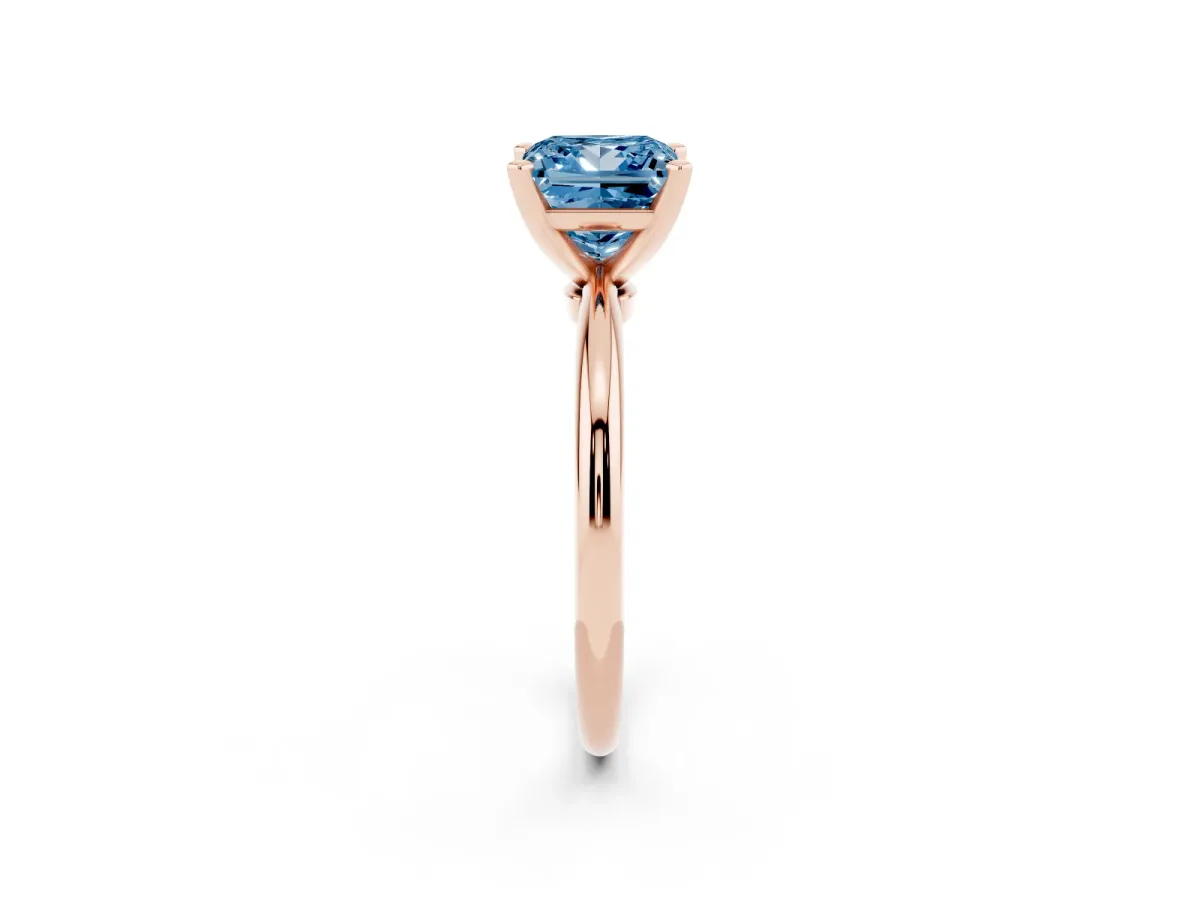 Fancy Blue Princess Cut Diamond Solitaire Ring with Prong Setting and Classic Band Rose gold