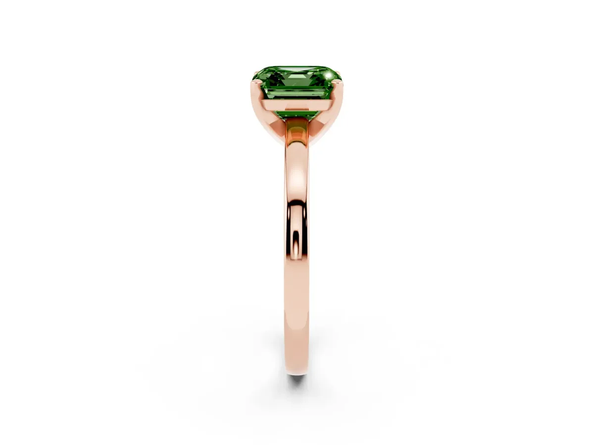 Fancy Green Asscher Cut Solitaire Diamond Engagement Ring with Four-Prong Setting on a Classic Band Rose gold