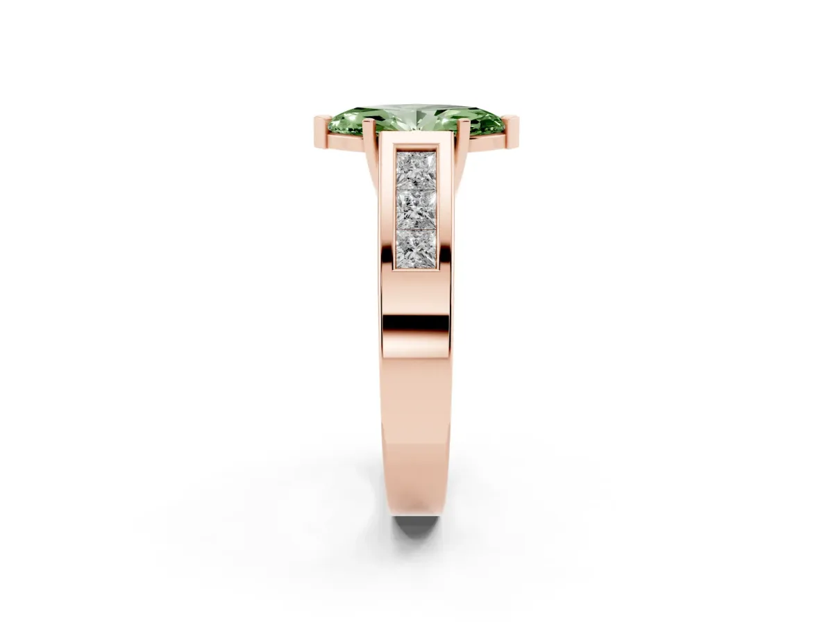 Fancy Green Marquise Cut Cut Channel Set Solitaire Ring with Four-Prong Setting Rose gold