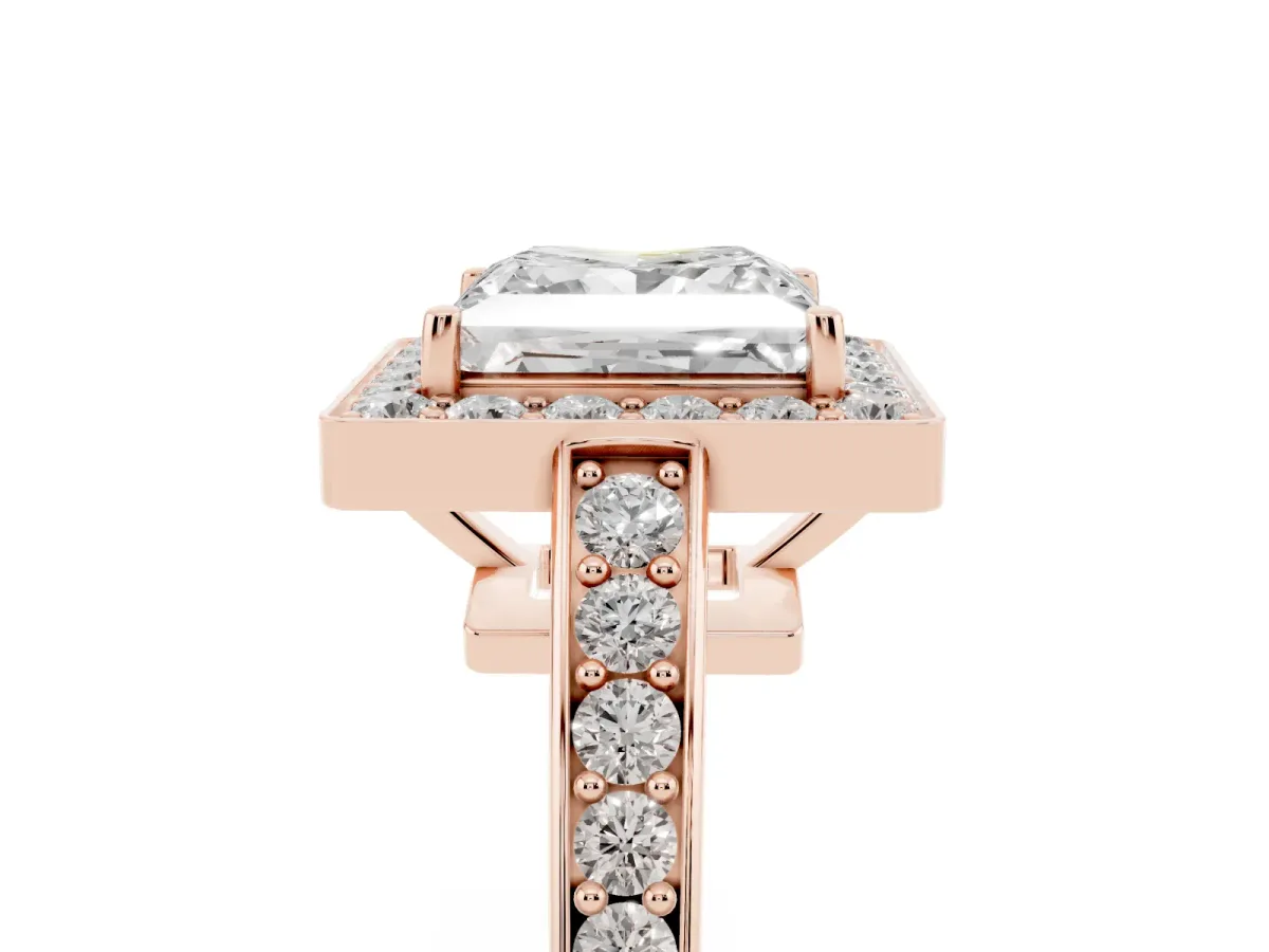 Princess Cut Halo Pavé Diamond Engagement Ring with Bezel Setting Rose gold