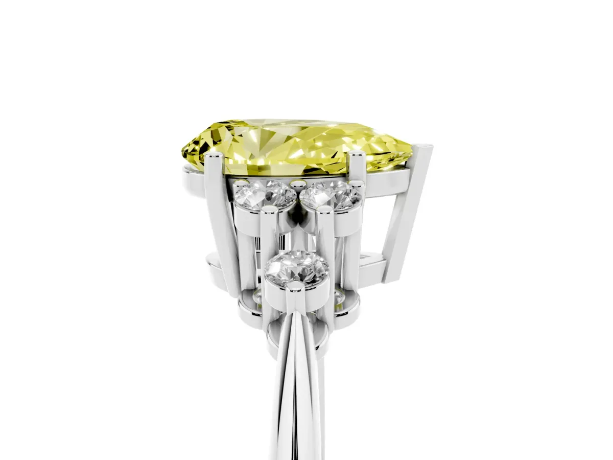 Fancy Yellow Pear Cut Cut Diamond Cluster Ring with Solitaire Band and Four-Prong Setting Silver