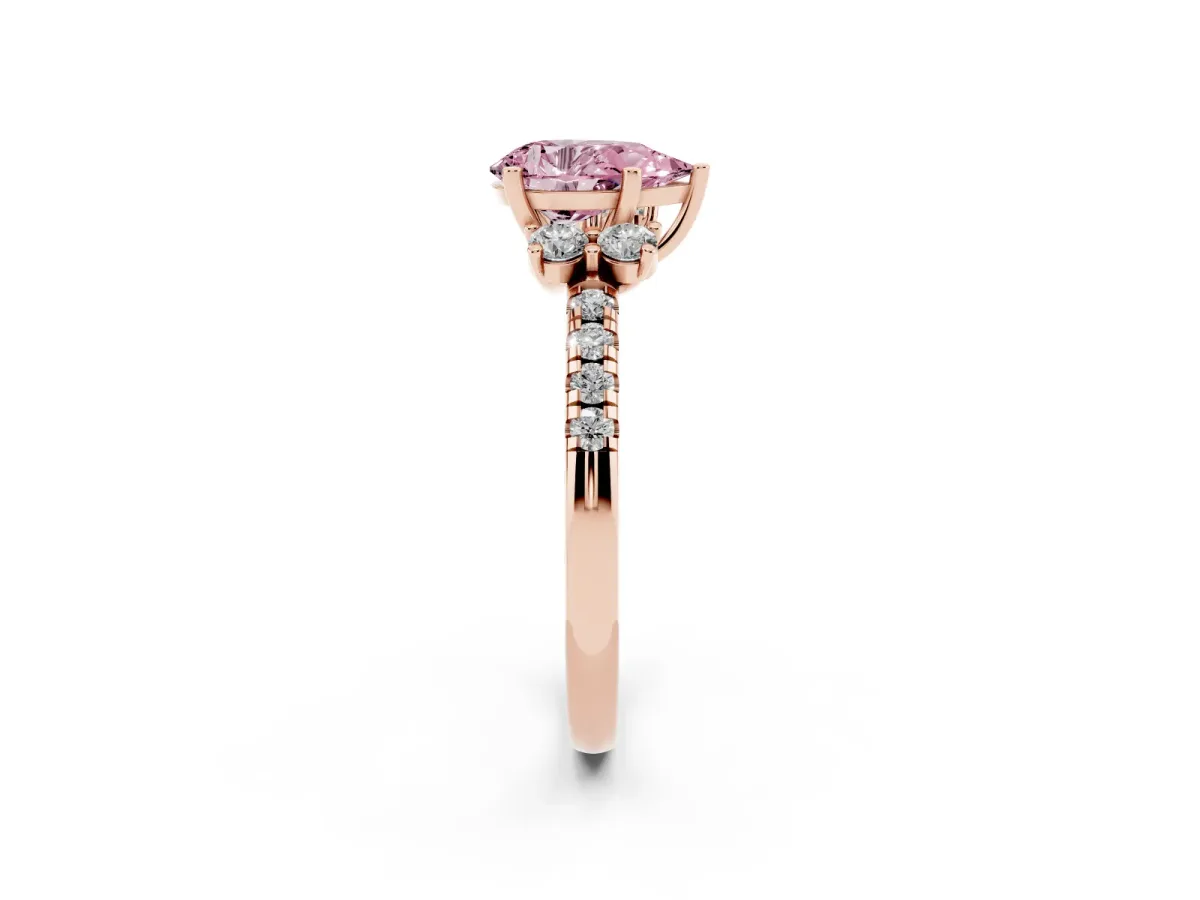 Fancy Pink Pear Cut Diamond Three-Stone Pave Band with Four-Prong Setting Rose gold